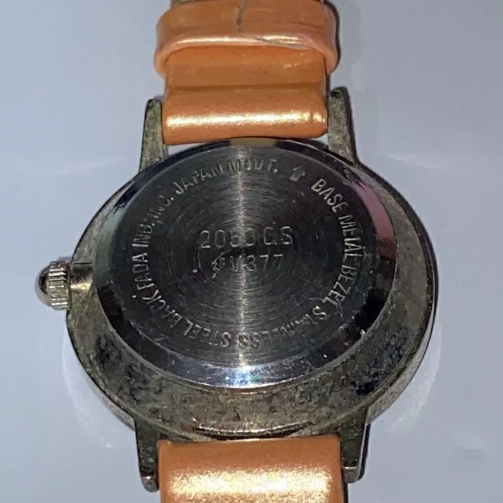 Gem Time Women's Gold Genuine Leather Band Embellished Silver Toned Quartz Watch